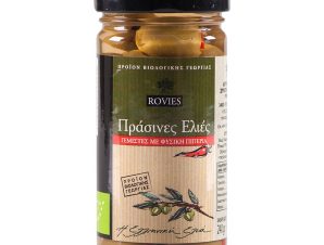 Βιολογικές πράσινες ελιές Εύβοιας γεμιστές με πιπεριά “Ροβιές” 200g>